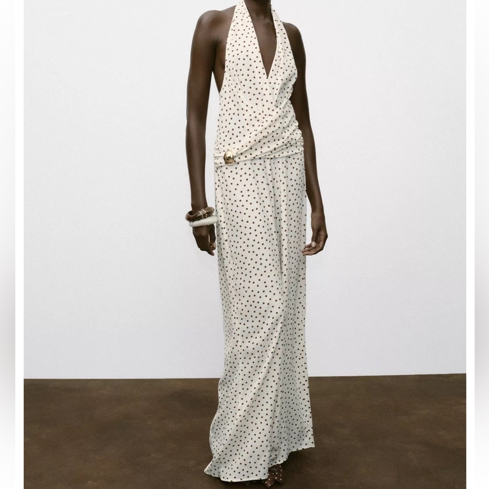 Zara Polka Dot Halter Maxi Jumpsuit